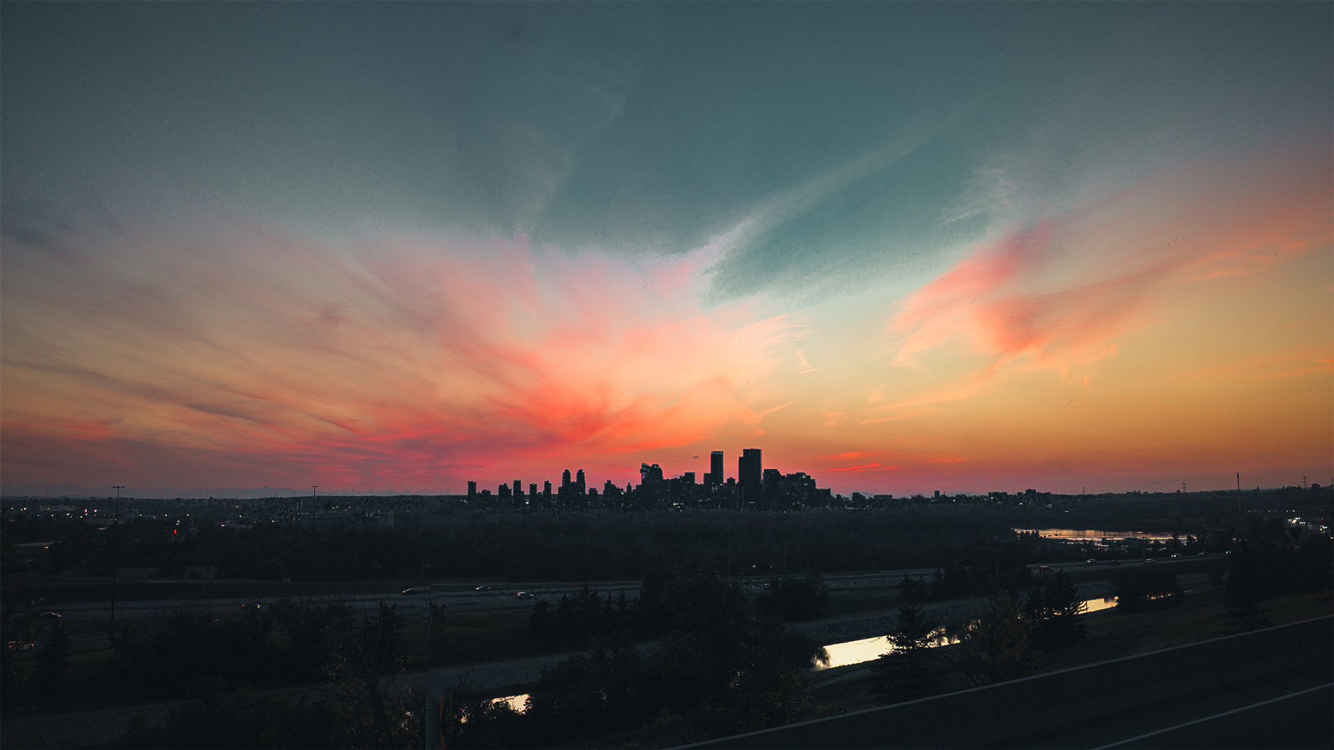 Calgary skyline at sunset
